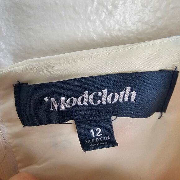 ModCloth Dress Floral Dress Mini Dress Ruffle Hem Dress Awe Of Above 12 Ivory - Picture 7 of 9